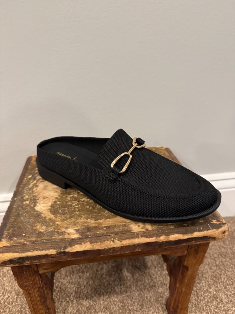 Nanette Lepore Vienna Black Knit Mule Loafer with Gold Accent - Women's 7